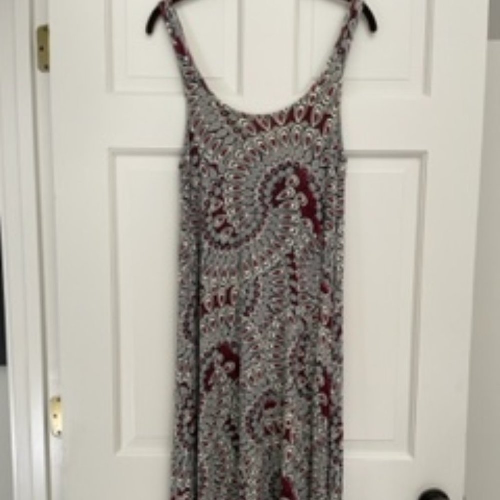 Three Dots Asymmetrical Midi Tank Dress Black Red and Cream Size M